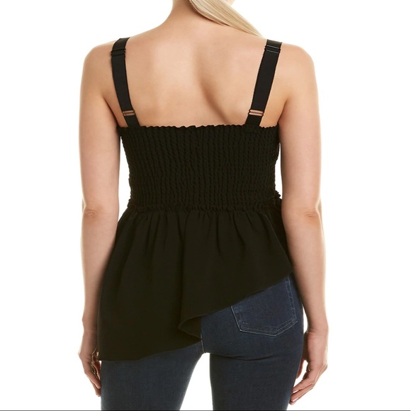 CINQ A SEPT Kaira Top, Black Asymmetrical Tank with Thick Straps - Picture 2 of 11